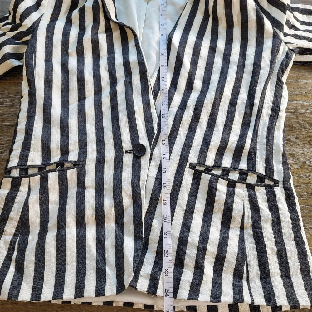HM Womens Black White Striped Linen Blend Blazer Jacket Size 6 Single Button